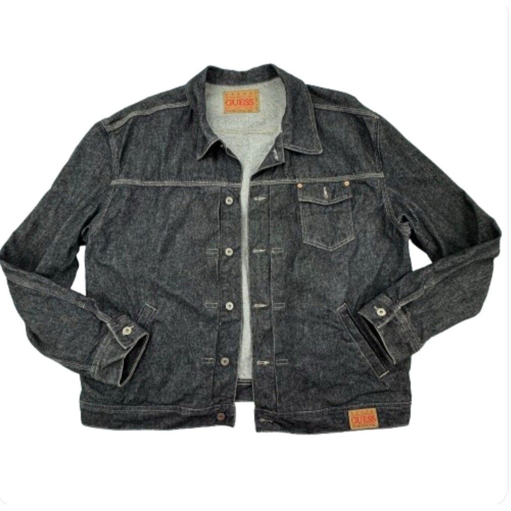 GUESS Black Denim Jacket Men’s XXL Trucker Made in USA 100% Cotton Vintage
